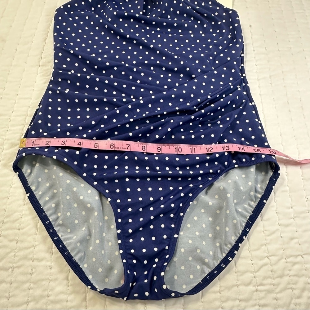 NWT Miraclesuit & Talbots Navy and White Polka Dot One Piece Swimsuit With Wire - Picture 6 of 13